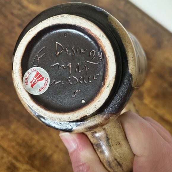 Mara Stoneware Sculpted Stein Mug  Dark Mask Design Handmade in Mexico - Picture 13 of 13